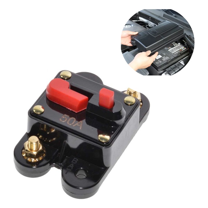 50A-es Visszaállítható Autóipari Biztosíték, Hőálló ABS, Fekete