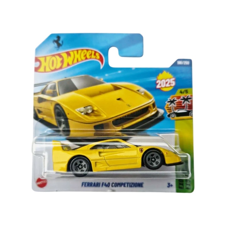 Hot Wheels Ferrari F40 Competizione Roadster '16 autómodell, sárga, 1:64 méretarány – 2025-ös modell