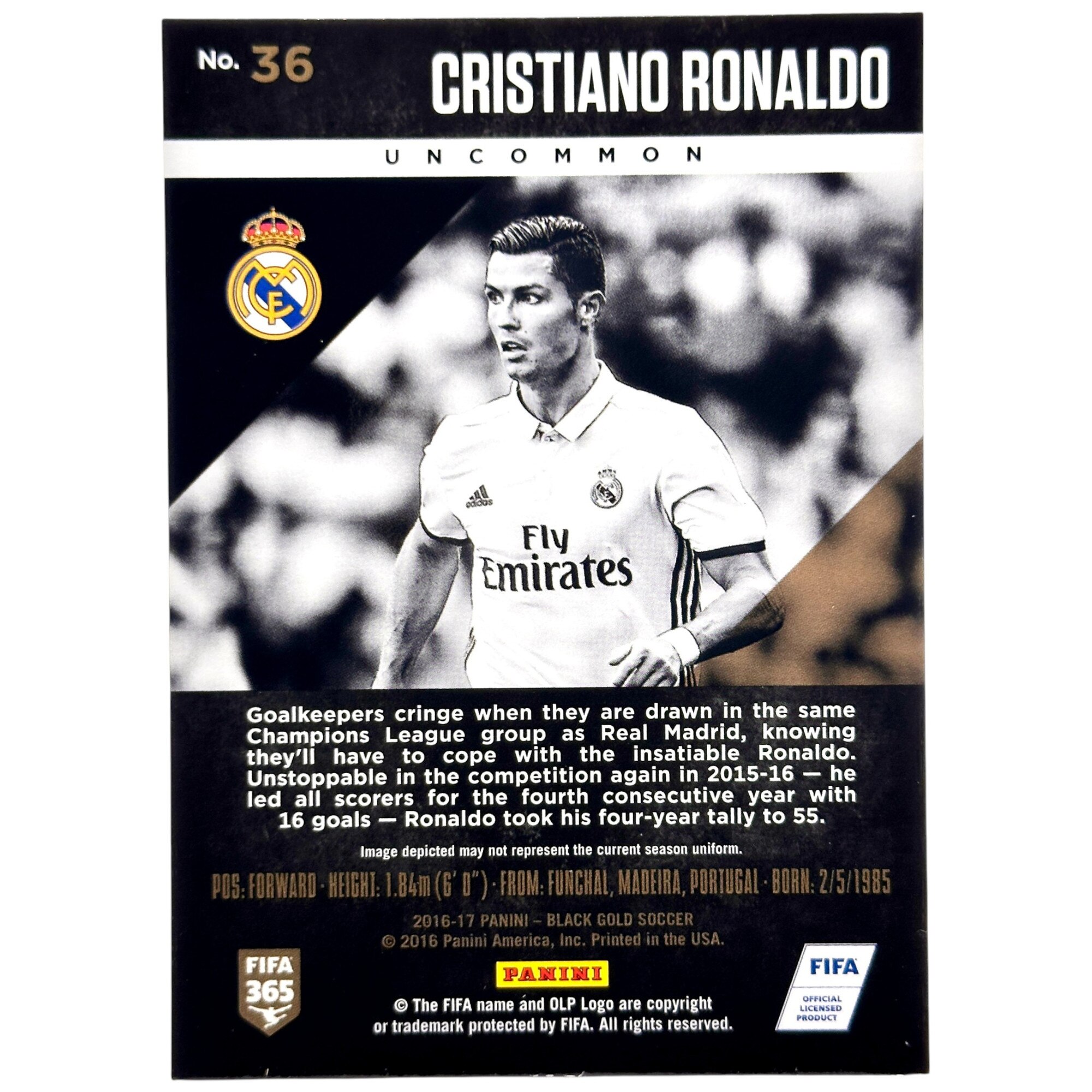 Card de fotbal Panini Cristiano Ronaldo 2016-17 Panini Black Gold 