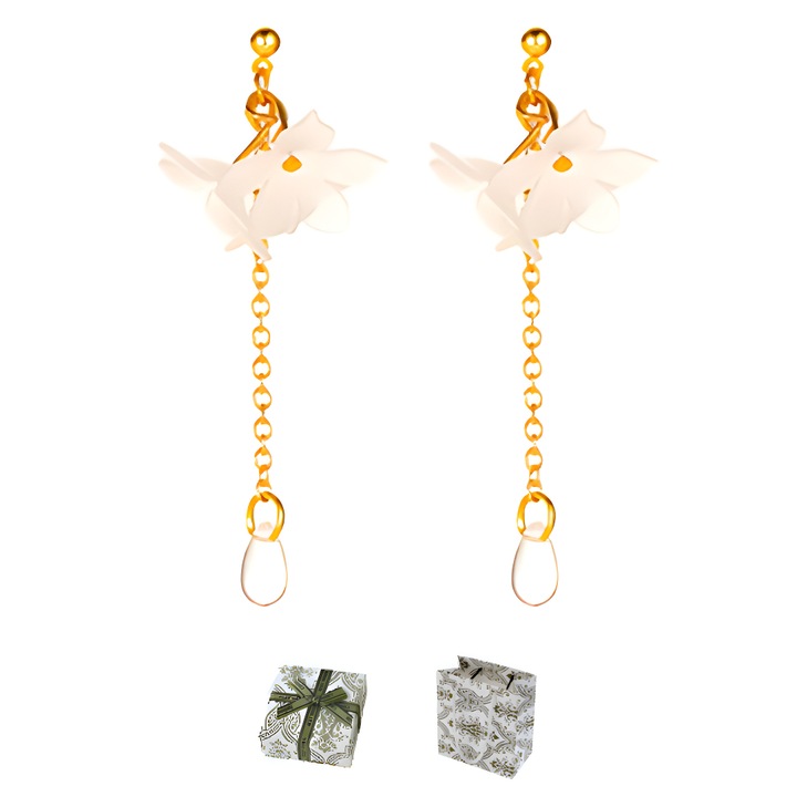 Cercei de aur, stil de cristal de flori, cantec de dragoste de iarna, feminin, temperament stil lung, dressing cina, la moda si elegant