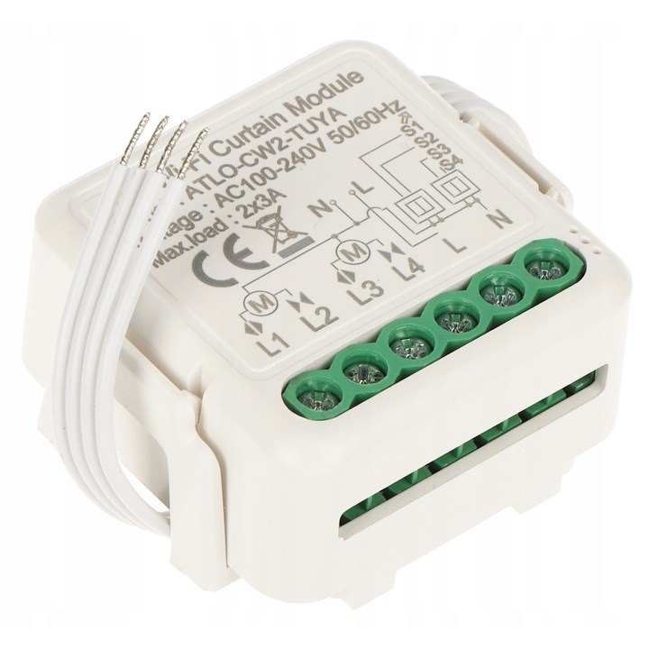 Tuya Wi-Fi redőnyvezérlő, hangvezérlés, automatikus programozás, fehér, 100-240 VAC