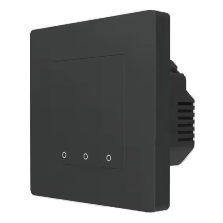 Comutator inteligent MOES Star Ring ZigBee 3.0, 3 butoane, iluminare tactilă, gri, dimensiuni 86x86x60mm