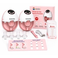 Set 2 Pompe de San electrice MARCINO®Lactea PRO, 4 moduri functionare,320ml, 12 niveluri intensitate, ultra portabile, fara BPA, anti refulux, anti scurgere, baterie 1200 mAh, 40 Pungi Depozitare Lapte, Set Complet Alaptare+Ghid Masurare Mamelon, Roz Pal