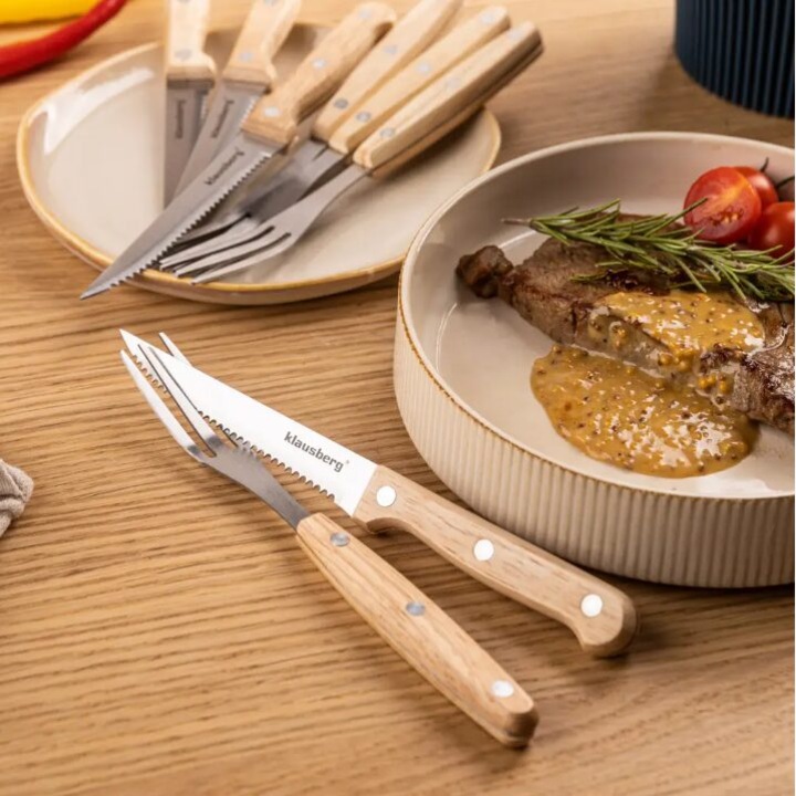 Set pentru friptură și grătar Klausberg, 8 piese, inox, lemn, 20, 8 cm