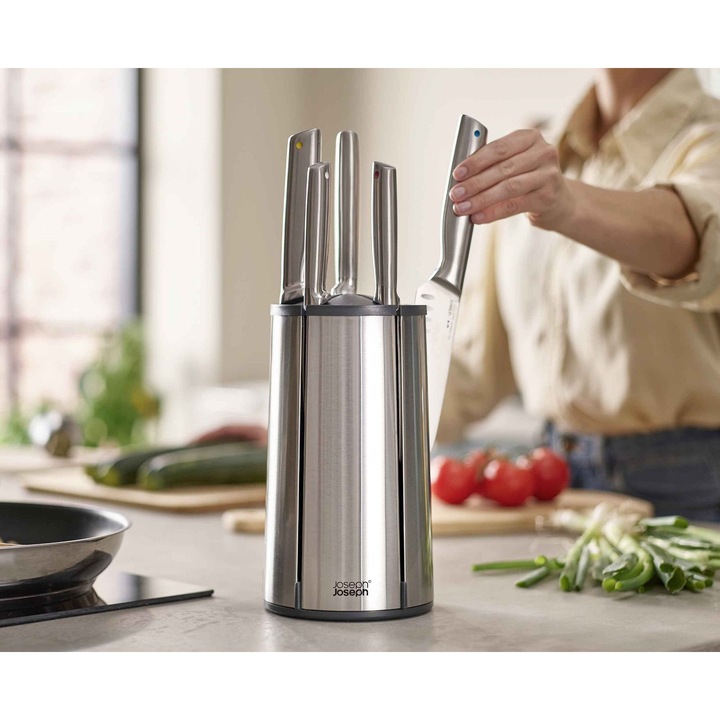 Set 5 cutite JosephJoseph Elevate inox, bloc rotativ, manere ergonomice