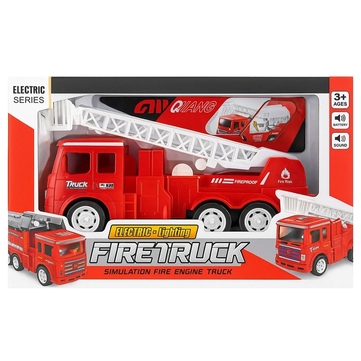 Masina de pompieri electrica cu lumini si sunete, scara extensibila, pentru copii
