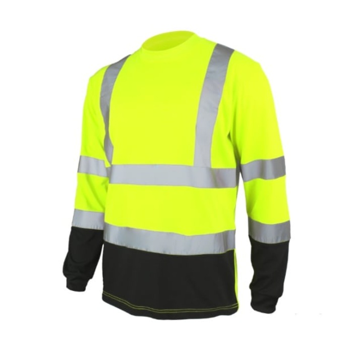 Tricou de lucru Hico, fluorescent galben/negru, cu maneci lungi, dungi reflectorizante, universal