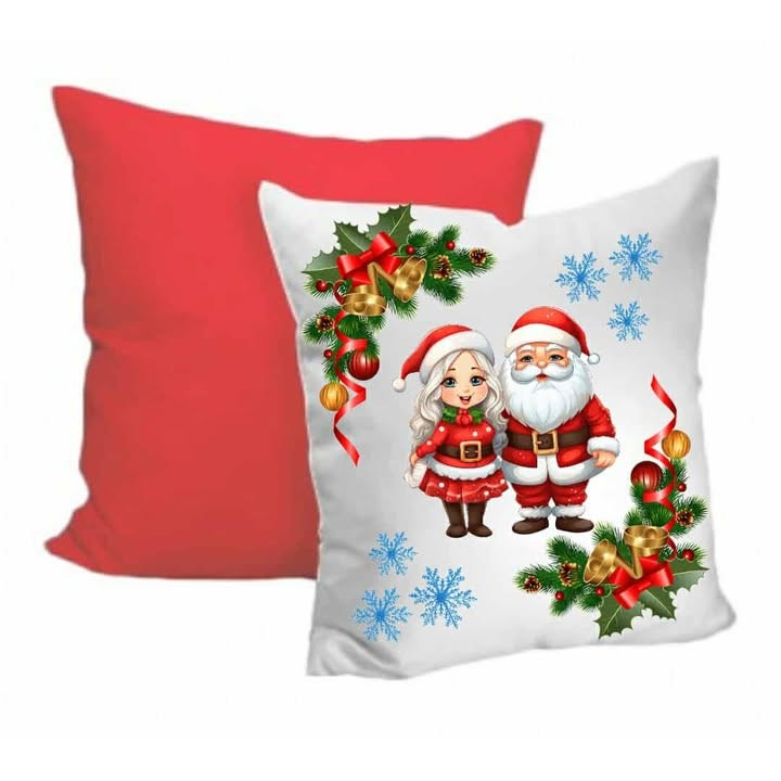 Perna patrata personalizata, Craciun, alb-rosu, 40*40 cm