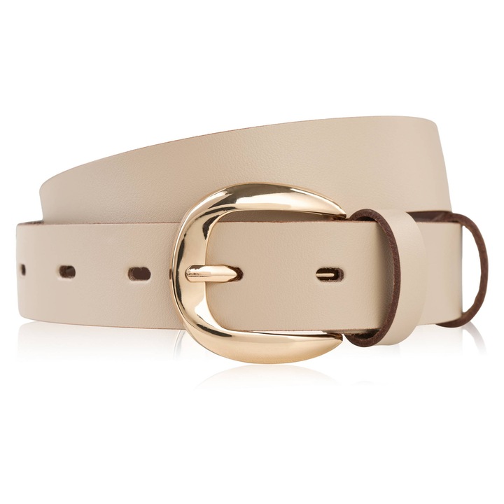Paolo Peruzzi valódi bőr öv, bézs, arany csat, 2.8cm x 120cm