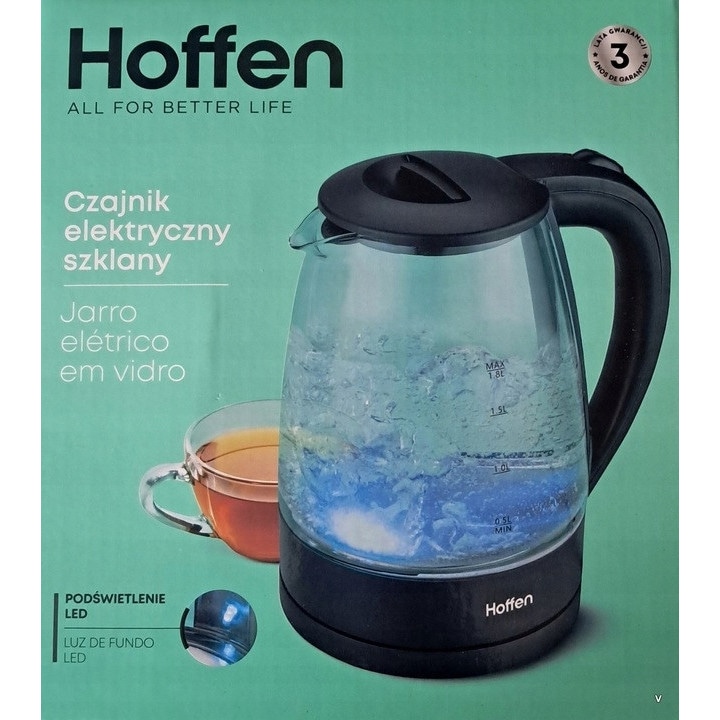 Fierbator electric fara fir, 1,7L, sticla, reglare temperatura, design modern, set complet