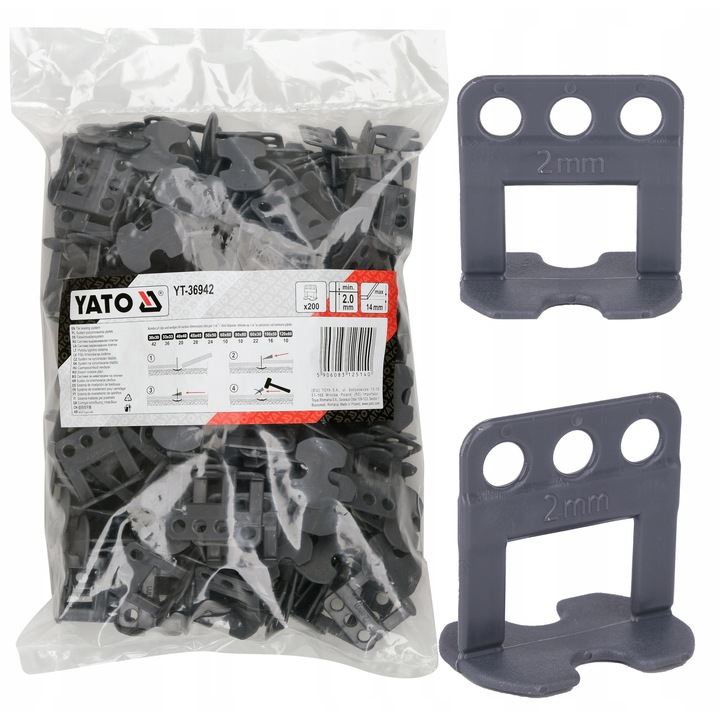 Set 200 cleme Yato pentru nivelare gresie, grafit, 2mm