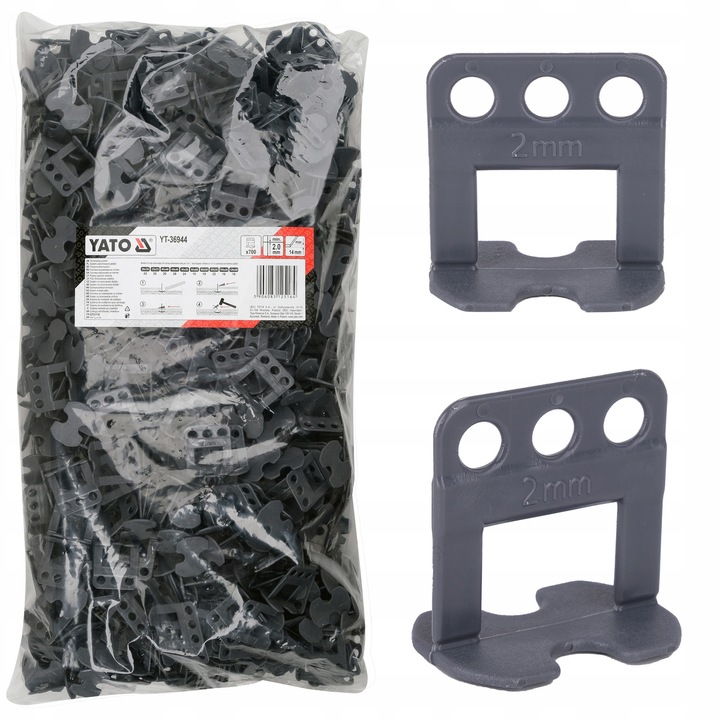 Set cleme Yato pentru nivelare plăci, 700 buc, grafit, 2mm minim rost, 5-14mm grosime plăci