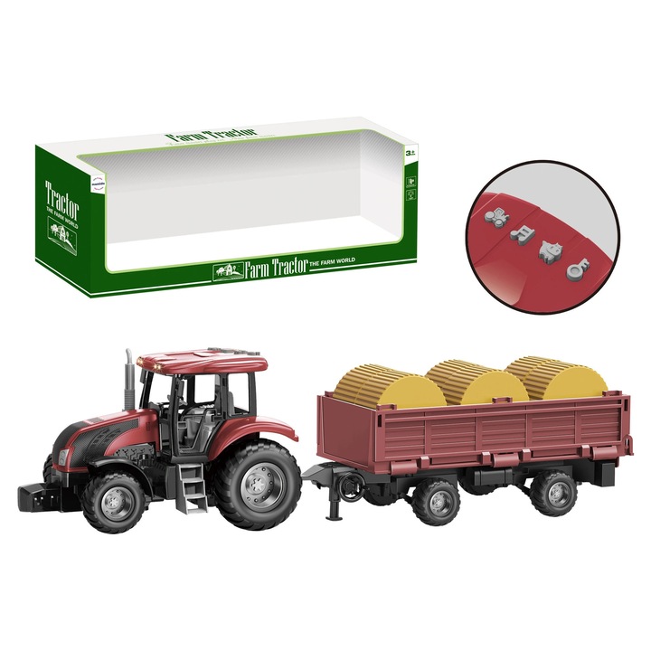 Mamido traktor pótkocsival és szénabálákkal 1805-7AT piros XL