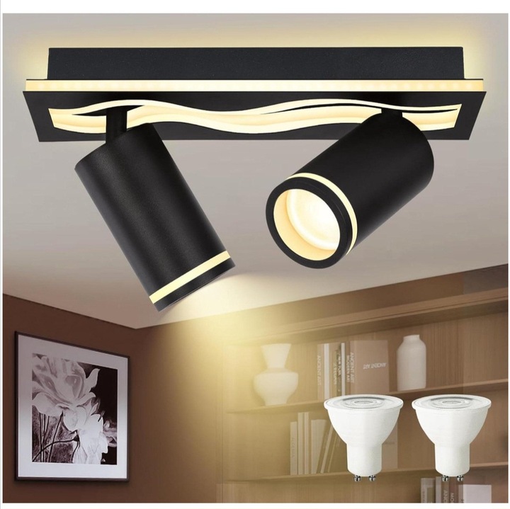 Plafonieră LED cu 2 becuri GU10, alb cald, 13W + 2x6W, aluminiu