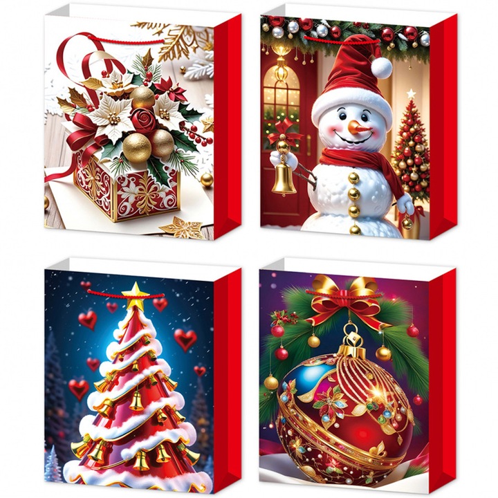 Set 4 Pungi Cadou Crăciun, sonorh, 32x26x10cm, modelele festive, premium