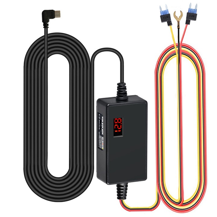 Kit de hardwire pentru camera auto, 12V-30V la 5V/3A, 3.2m, cabluri de conectare, protectie la supratensiune, pentru monitorizare parcare