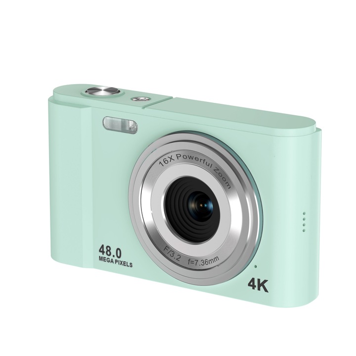 Camera digitala compacta 48MP, 16X zoom, anti-vibratii, verde, cu card de memorie 32GB