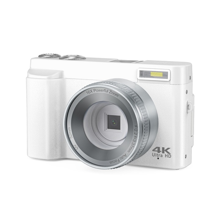 Camera foto compacta 4K, 48MP, zoom 16X, ecran flip 180°, 3.0 inch, cu 2 baterii reincarcabile