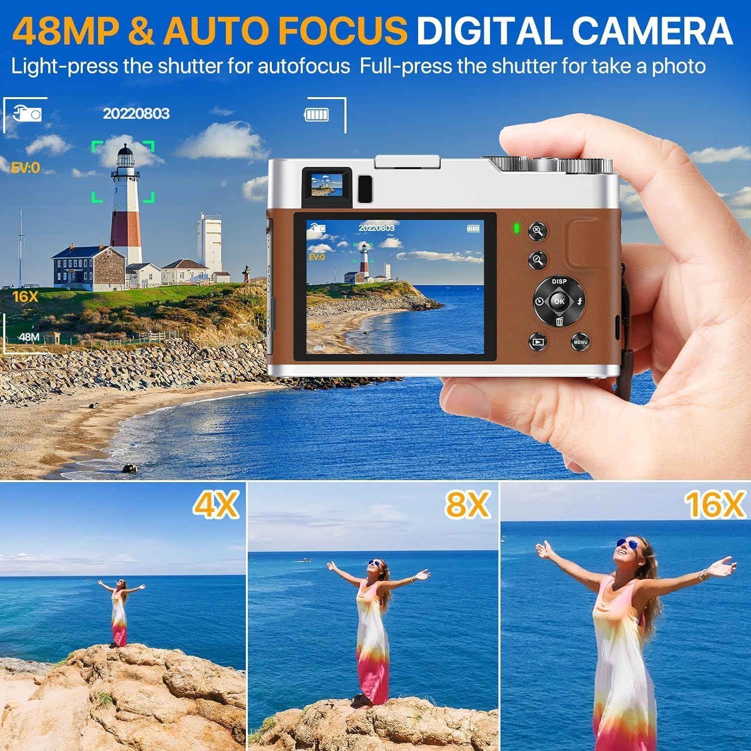 Camera foto digitala 4K, 48MP, 16X zoom, maro, compacta - eMAG.ro