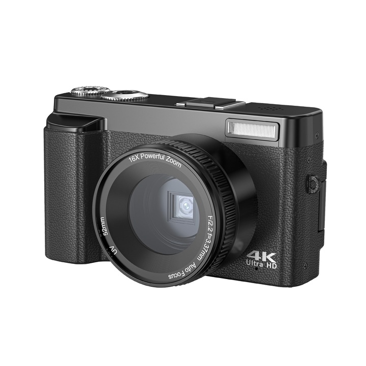 Camera foto compacta 4K, 48MP, 16X zoom, ecran flip 180°, 3.0 inch, set cu 2 baterii reincarcabile