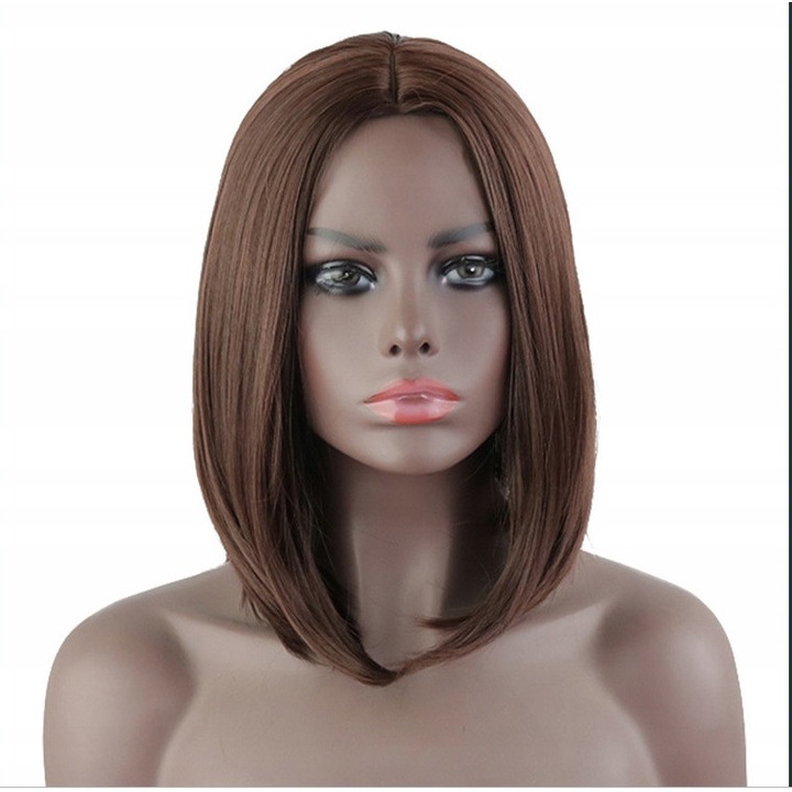 Perucă Cosplay Bob 40 cm, castaniu deschis, sintetica, lungime ajustabilă, pentru femei