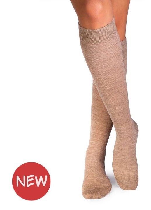 Дълги чорапи 3/4 фини от вълна, бежови