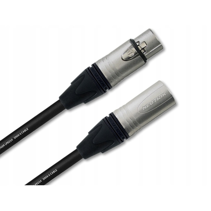 Cablu DMX AES Super Kable LP0214, 2x0,25mm, XLR 3 pini, 0,5m, tata-mama, negru, pentru control lumini
