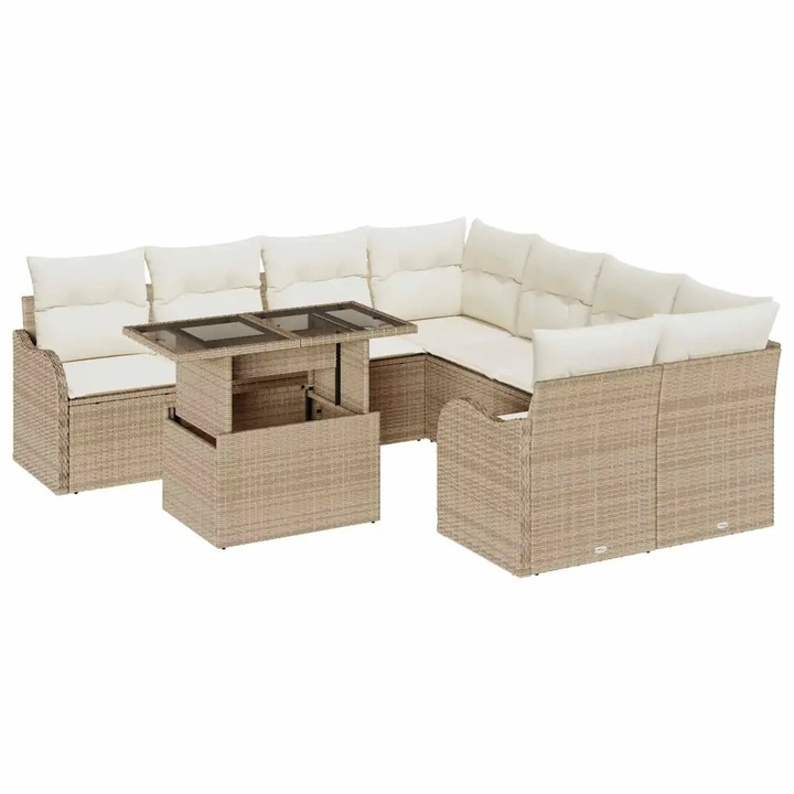 Set de canapele pentru gradina cu perna vidaXL, 9 pcs Bej Rattan poli