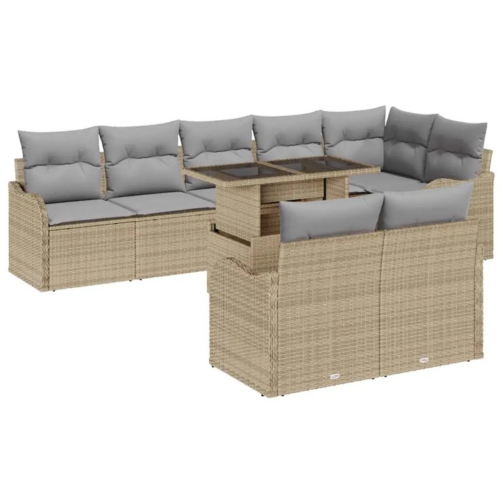 Set de canapele pentru gradina cu perna vidaXL, 9 pcs Bej Rattan poli