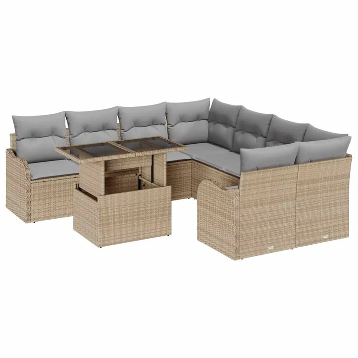 Set de canapele pentru gradina cu perna vidaXL, 9 pcs Bej Rattan poli