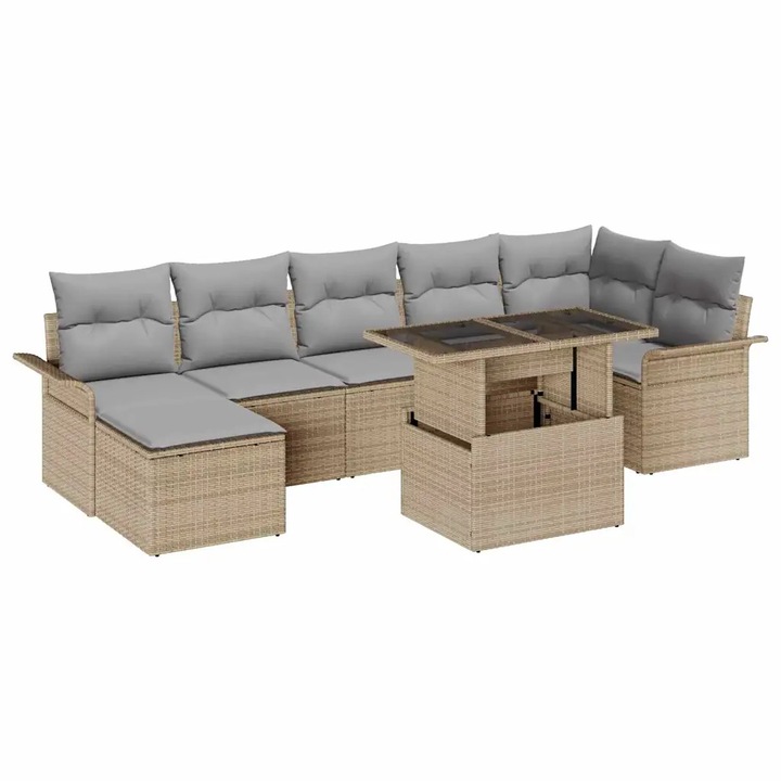 Set de canapele pentru gradina cu perna vidaXL, 8 pcs Bej Rattan poli