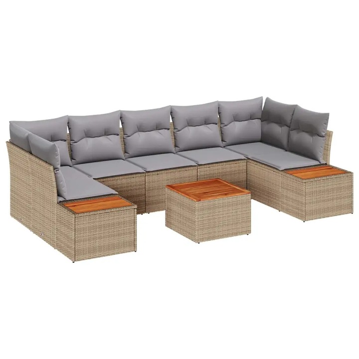 Set de canapele pentru gradina cu perna vidaXL, 8 pcs Bej Rattan poli