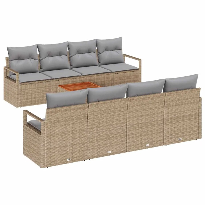 Set de canapele pentru gradina cu perna vidaXL, 9 pcs Bej Rattan poli