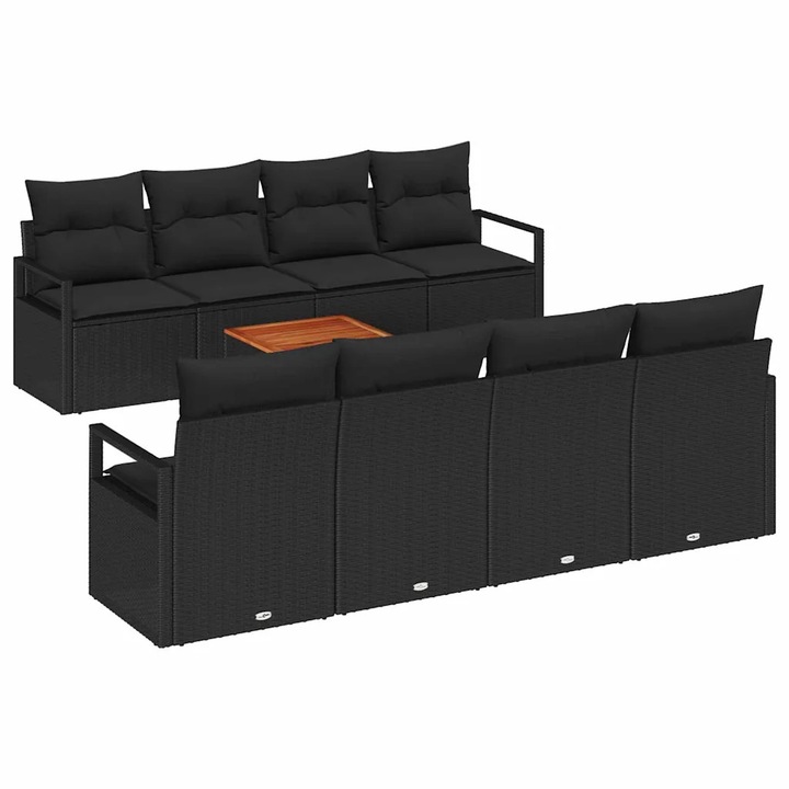 Set de canapele pentru gradina cu perna vidaXL, 9 pcs Negru Rattan poli