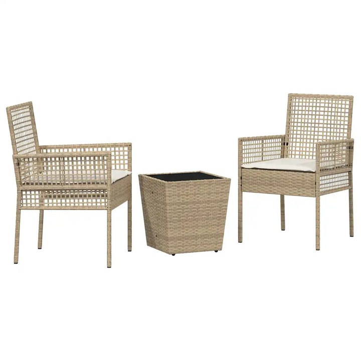 Set Bistro pentru Grădină, vidaXL, Rattan sintetic, 1 masă, 2 scaune, Bej