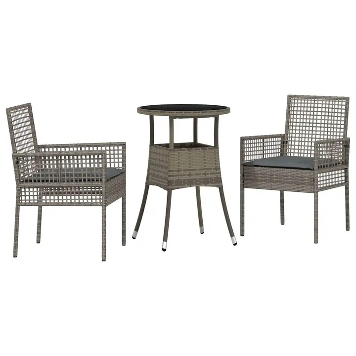 Set de masa pentru gradina vidaXL, 3 pcs Gri Rattan poli