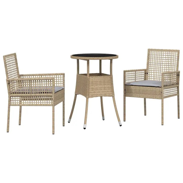 Set de masa pentru gradina vidaXL, 3 pcs Bej Rattan poli