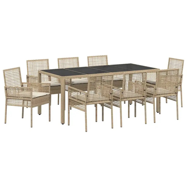 Set de masa pentru gradina vidaXL, 9 pcs Bej rattan PE