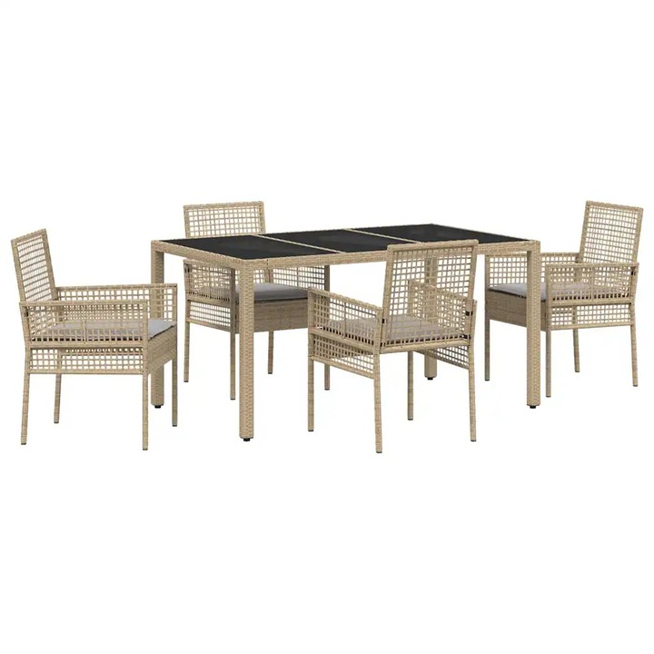 Set de masa pentru gradina vidaXL, 5 pcs Bej Rattan poli