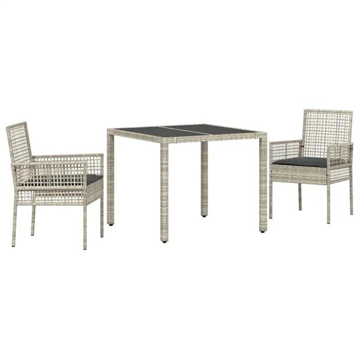 Set de masa pentru gradina vidaXL, 3 pcs Gri deschis Rattan poli