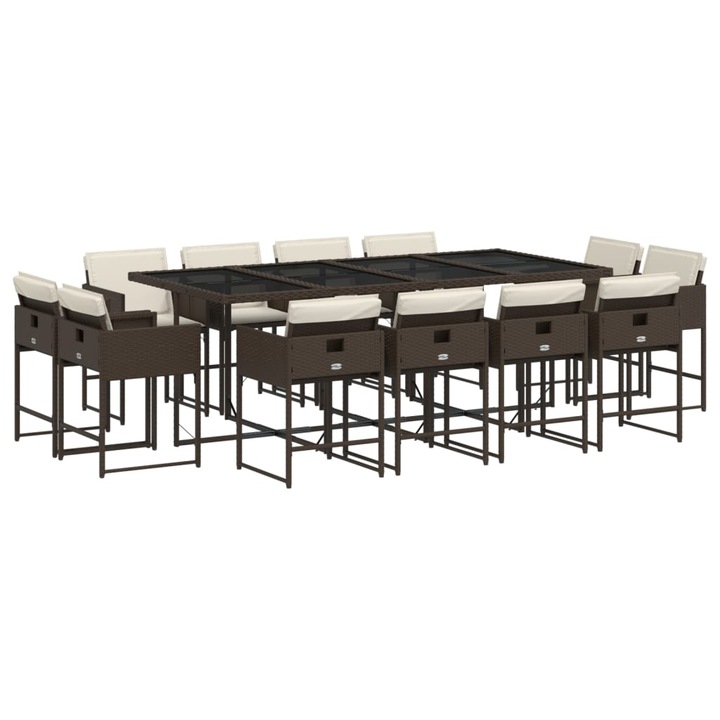 Set mobilier de gradina vidaXL, 13 piese, maro, cu perne, poliratan