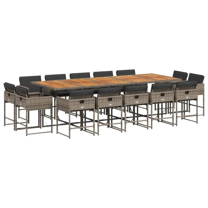 Set mobilier de gradina cu perne vidaXL, 15 piese, gri, poliratan