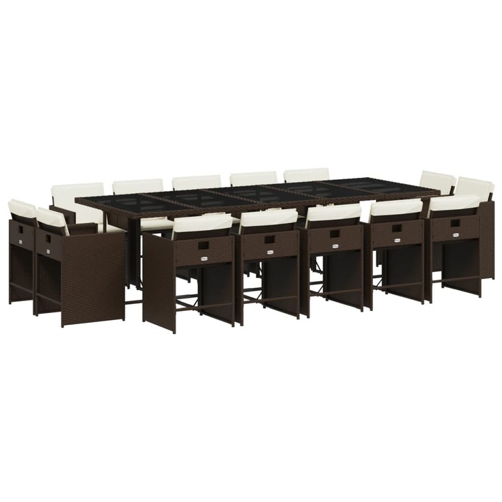 Set mobilier de gradina cu perne vidaXL, 15 piese, maro, poliratan