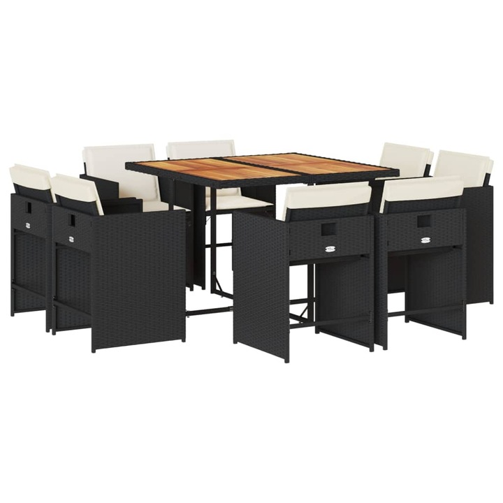 Set mobilier de gradina cu perne vidaXL, 9 piese, negru, poliratan