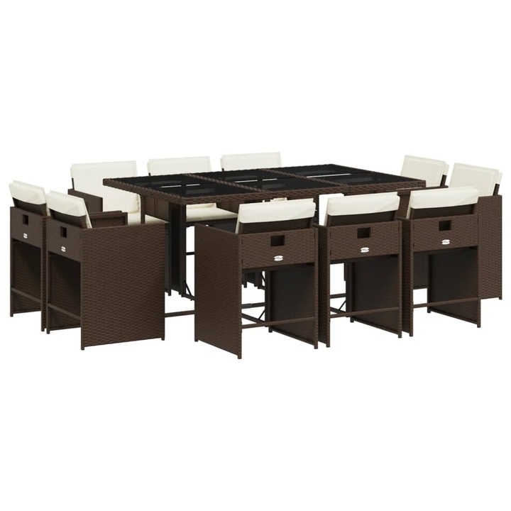Set mobilier de gradina cu perne vidaXL, 11 piese, maro, poliratan