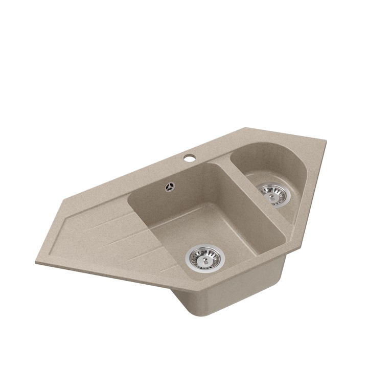 Chiuveta de colt Quadron RICK 356 din granit, 1, 5 cuve, 95x49 cm + sifon, bej - elemente