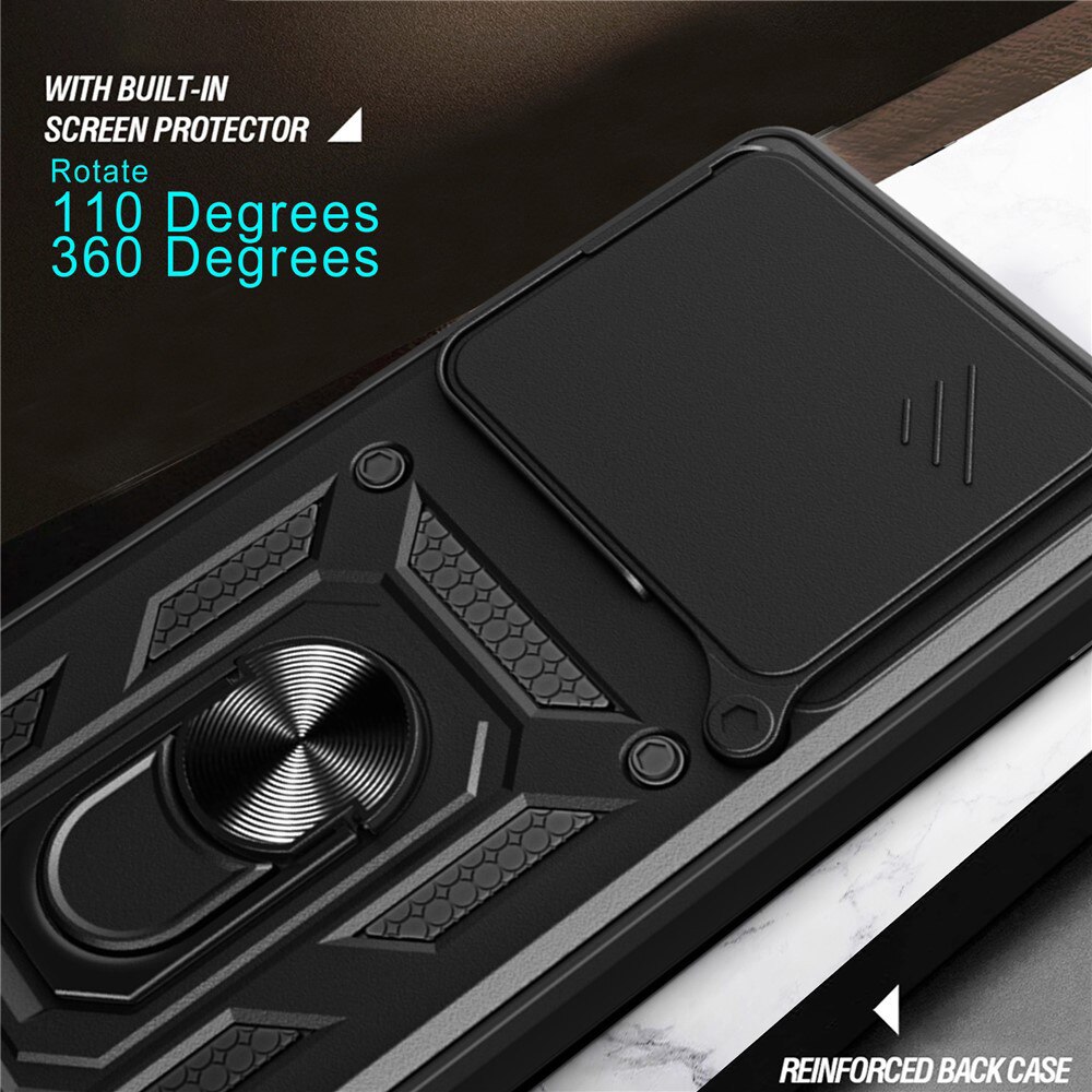 Husa pentru Motorola Edge 70 Max Ring Armor Kickstand Tough Rugged Cover cu protectie camera, negru