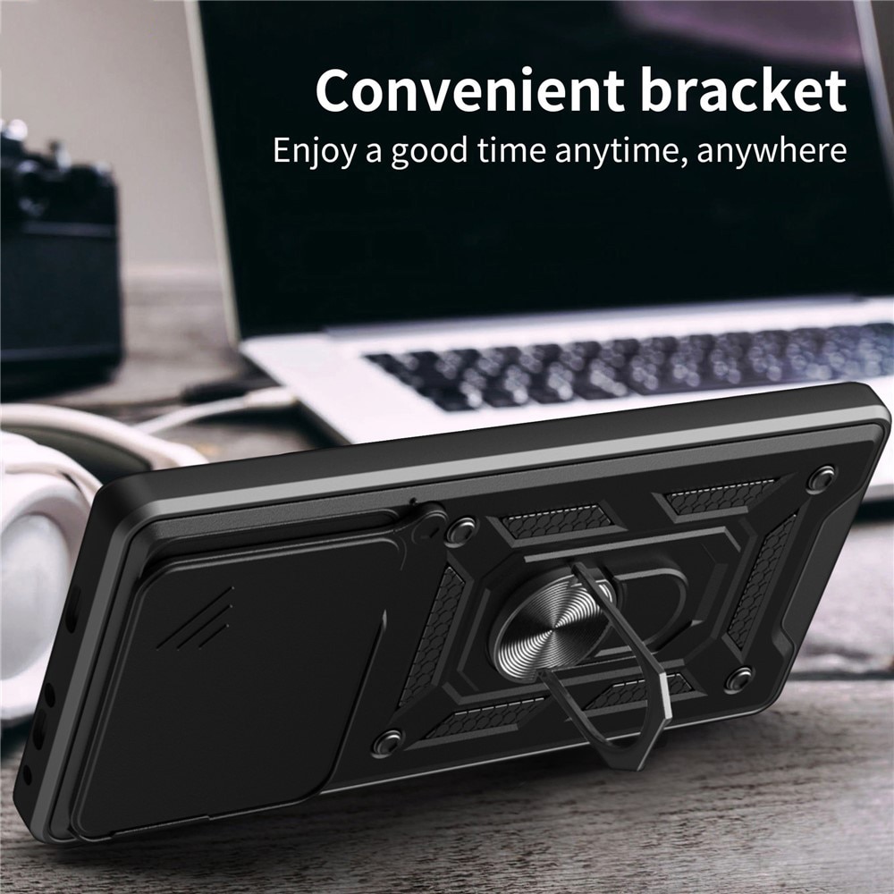 Husa pentru Motorola Edge 70 Max Ring Armor Kickstand Tough Rugged Cover cu protectie camera, negru