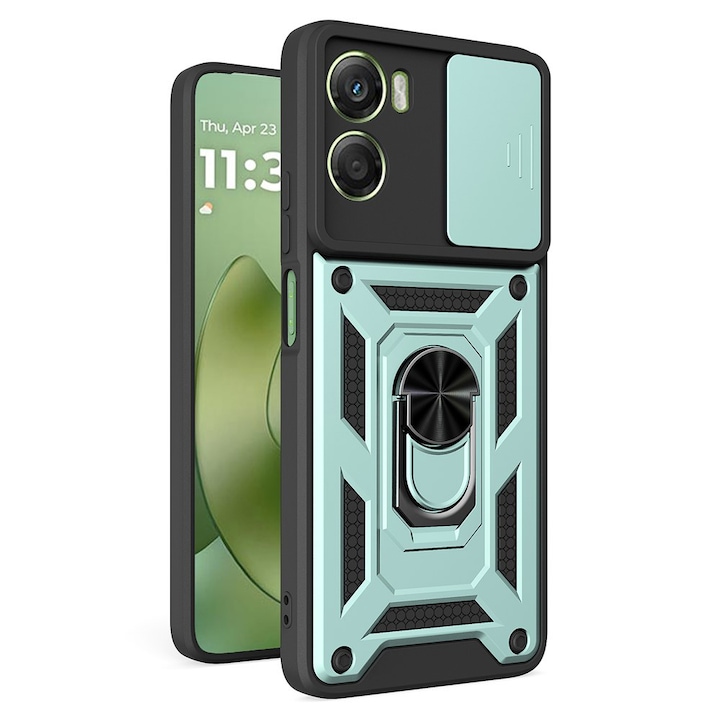 Husa pentru Motorola Moto G06, SKYDDAR INNOVATION, CamShield, Inel magnetic, set cu sticker, Verde