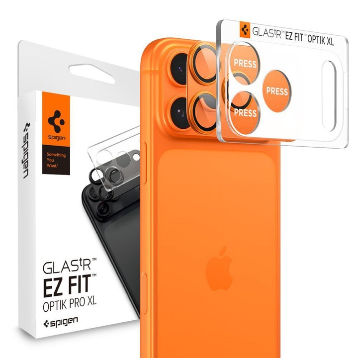 Folie Camera pentru iPhone 17 Pro Max - Spigen Glas.tR Optik EZ Fit Pro - Orange